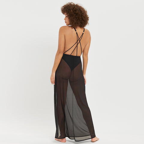 Georgiana Long Chemise Black
